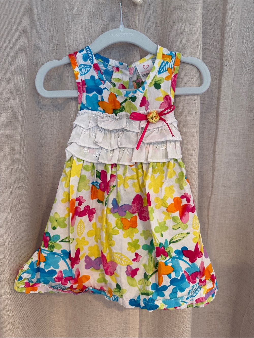 Youngland Baby Floral Butterfly Dress with Ruffle Bodice 24m Cotton